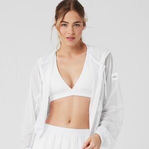 ALO Yoga White mesh sheer bliss jacket Medium no drawstring